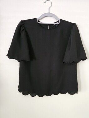NWOT Express Scalloped Sleeved Black Top Size XS